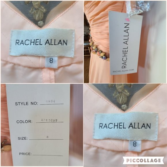 Rachel Allen Chiffon Beaded Illusion Long Prom Evening Dress Style 6934 Apricot - Picture 13 of 15